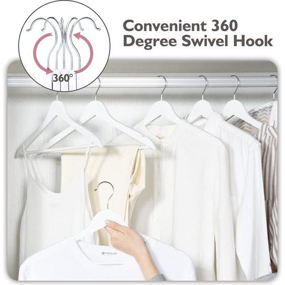 Kleerhangers van hout, 20 stuks, glad oppervlak, wit, 360 graden draaibaar en schoolterinkepingen, sterk en dun houten kleerhangers, geschikt voor volwassenen, 43,5 cm lang