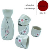 Sake Set, 5-delig, handbeschilderd, Japanse kersenbloesem, sake beker, warme wijnpot, traditionele lekkopjes, wijnglazen, knutselen, cadeau, wit