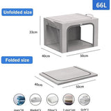 2 stuks opbergdozen voor kleding, opvouwbare kledingopbergbox met metalen frame en 3 ramen, opbergtas voor dekbedden, dekens en kleding, grijs (66 liter)