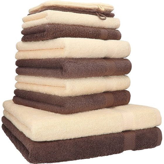 Betz 10-delige handdoekenset premium 100% katoen 2 douchehanddoeken 4 handdoeken 2 gastendoekjes 2 washandjes kleur notenbruin & beige