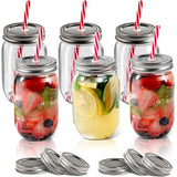 500ml Mason Jars, Drinkglazen met Deksels & Herbruikbare Rietjes, Glazen Conservering Potten voor Smoothies, Cocktails, Dranken - Set van 6