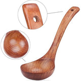 Wooden Soup Ladle, Natural Wood Soup Spoon, Porridge Spoon, 27 cm Length