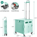 Boodschappentrolley, inklapbaar, transporttrolley, tot 40 kg, met deksel en telescopische handgreep, 4 wielen, winkelwagen, vouwbox (groen)