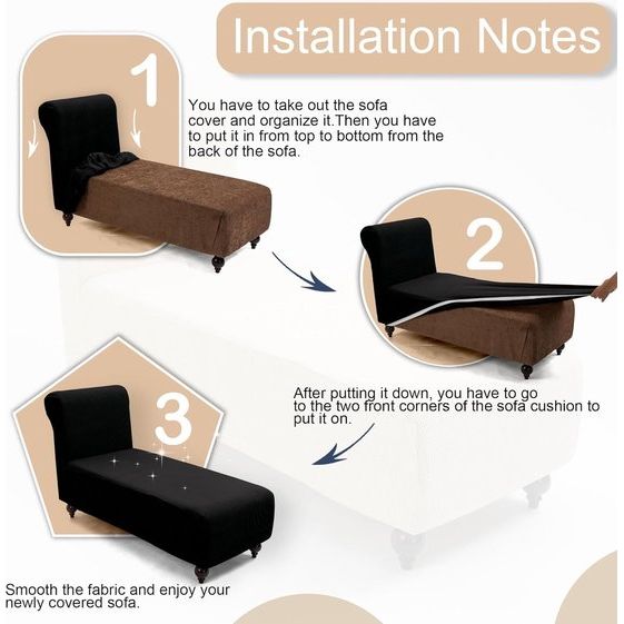 Chaiselongue stretchhoes, antislip hoes voor chaise longue bankovertrek, elastische hoes voor ligstoel, antislip, stretchhoes, comfortabele stof, meubelbescherming (zwart)
