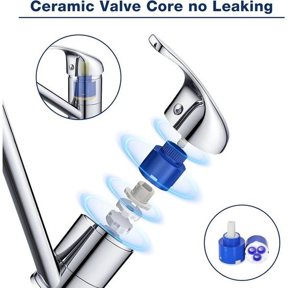 keukenkraan, keukenkraan 360° draaibaar, ééngreeps keukenmengkraan, aanrechtkraan met keramische cartridge, chroom