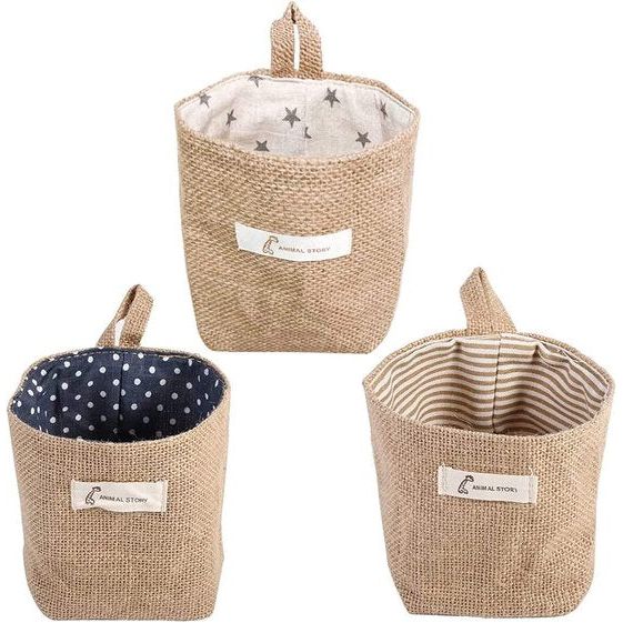 3 stks retro hangende opbergtas hangende opbergtas katoenen canvas opvouwbare kleine manden hangende opbergmand hangende mand voor speelgoed make-upsleutels potplanten