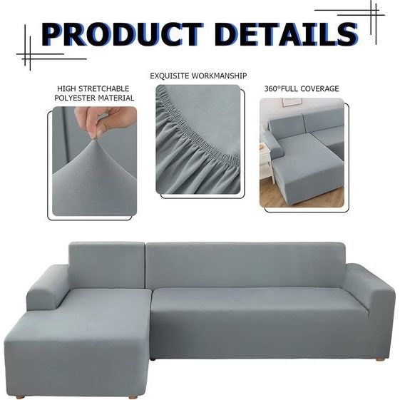 Bankhoes Hoekbank L-vorm Bankspreien Stretch bankhoes L-vorm rechts of links met twee kussenhoezen Wasbaar Universele bankhoes L-vorm Bankhoes L-vorm (2-zits + 2-zits, lichtgrijs)