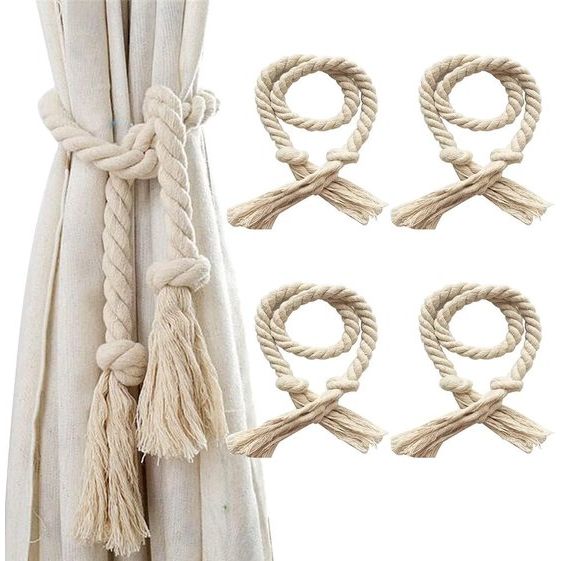 Vouwhouders, gordijn, touw, 4 stuks, gordijnriemen, grijs, katoen, 100 cm, gordijnhouder, holdback voor thuis, kantoor, decoratie, raambehandeling