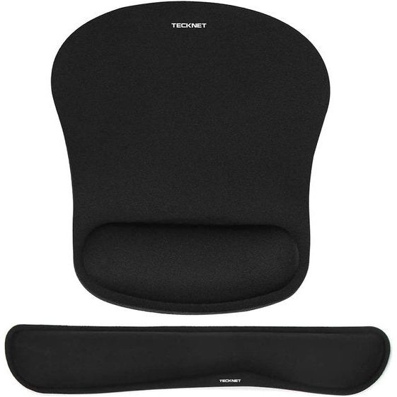 Muismat met polssteun, gelkussen muismat en ergonomisch traagschuim toetsenbord polssteunset, waterdichte muismat voor computer en laptop, zwart