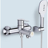 Badkraan met handdouche, kraanbad met drukschakelaar, ééngreepsmengkraan, bad van messing, chroombadkraan met 3 functies, mengkraan, douchemengkraan voor badkamer