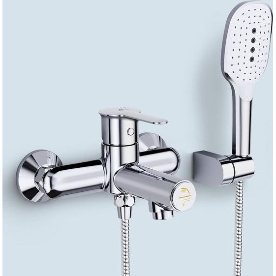 Badkraan met handdouche, kraanbad met drukschakelaar, ééngreepsmengkraan, bad van messing, chroombadkraan met 3 functies, mengkraan, douchemengkraan voor badkamer