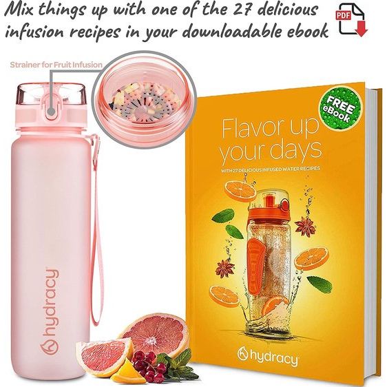 Drinkfles met infuser en tijdmarkering - 1 liter BPA-vrije lekvrije sportfles - condensvrije waterfles - ideaal voor sport en buitenactiviteiten - roze