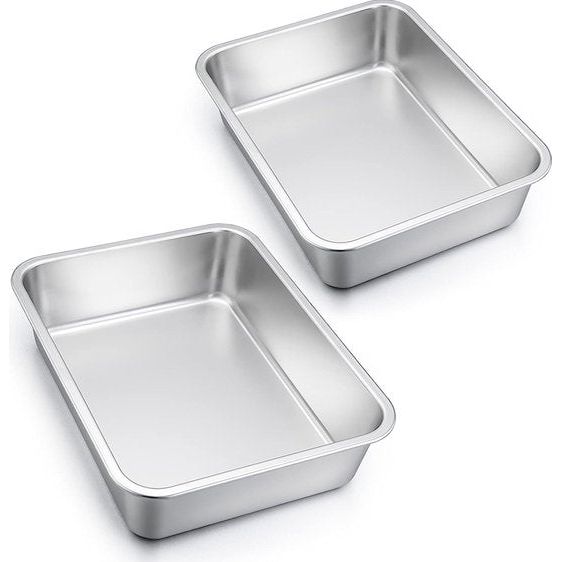 Ovenschaal set, roestvrij staal, rechthoekig, taartvorm, bakvorm Tiramisu vorm, set van 2, ovenvorm, groot 32,5 x 25,5 x 8 cm, perfect voor lasagne/mezen/brownie, hittebestendig en vaatwasmachinebestendig