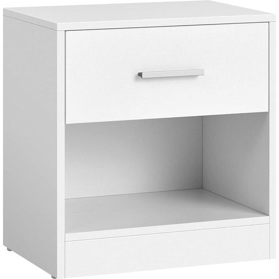 Nachtkastje, bijzettafel, met lade, handvat, open vak, salontafel, voor slaapkamer, woonkamer, klassiek wit. Bedside table, side table, with drawer, handle, open compartment, coffee table, for bedroom, living room, classic white.