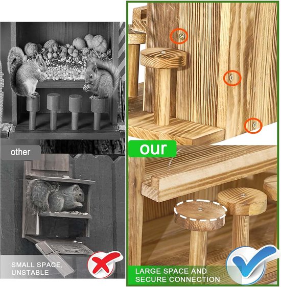 Eekhoorntje, voederhuis van grenenhout, eekhoorntje, voederhuis met maïskolfhouder, eekhoornhuis voor buiten, chipmunk-voederstation voor achtertuin, buiten, tuin (A)