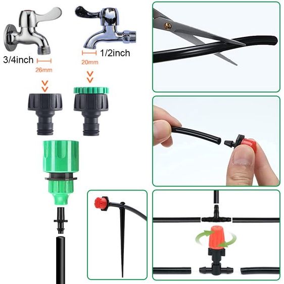 irrigatiesysteem voor de tuin, 30 m irrigatiebuizen, doe-het-zelf, automatic druppelirrigatie, irrigatieset, planen, micro-druppel, 1/4 inch slang, sproeisproeikoppen voor tuinirrigatie