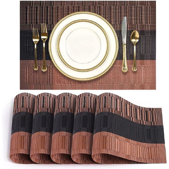 Placemats wasbaar PVC hittebestendig 6 placemats antislip hittebestendige placemats voor thuis restaurant keuken eettafel (45 x 30 cm)