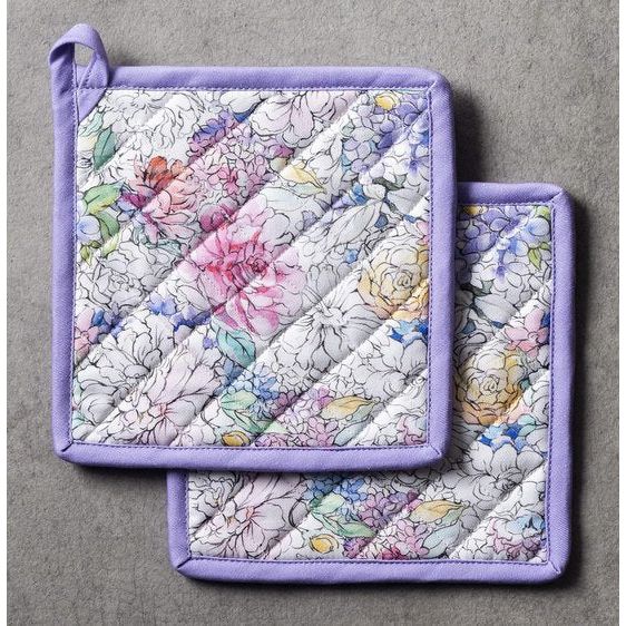 Pannenlappen, 100% katoen, set van 2 (20 cm x 20 cm) hotpads, hittebestendig, met strik-pannenhouder voor moederdagcadeau, bakken, grillen, thuis, Floral Love - lente/zomer