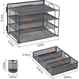 Bureau-organizer, 4-laags papieren brievenbak-organizer met lade, 2 pennenhouders, mesh-bureau-organizer voor thuis, kantoorbenodigdheden, zwart