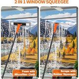Glazenwasser met telescoopsteel 152 cm, 2 in 1 professionele ruitenwisserset met 2 microvezelpads, telescoopstang ruitenreiniging voor hoge ramen in de binnen- en buitenspiegel auto