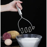 Aardappelstamper, roestvrijstalen zware metalen aardappelrijsmachine met spiegelglans, voedselstamper, handstamper, groente-fruitpuree, vaatwasmachinebestendig (9,6 inch)