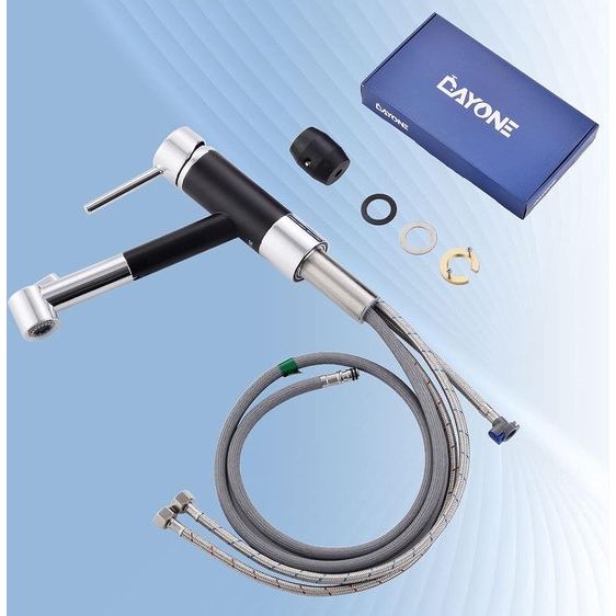 Keukenkraan 360 ° draaibare waterkraan uittrekbaar roestvrij staal geborsteld hogedruk eenhands wastafelarmatuur 2 straalsoorten mengkraan ( - chroom en matzwart)