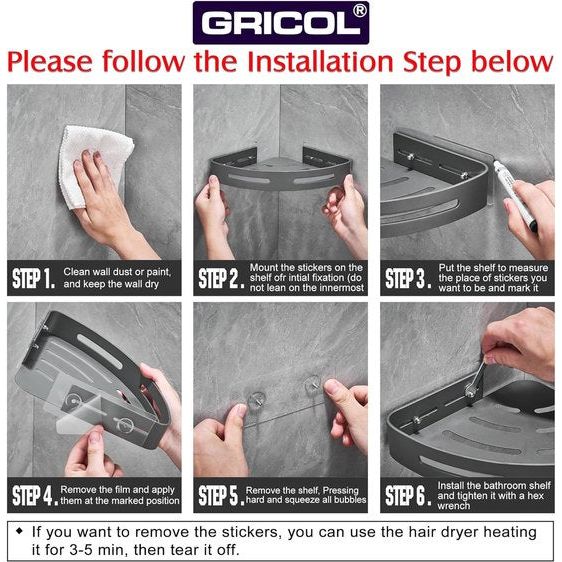 Hoekplank Douchemand Doucheplank Zonder boren Doucheplank Metaal met 4 Haken Doucheplank Badkamerplank met sticker Badkamerplank voor badkamer en keuken 2 niveaus Grijs