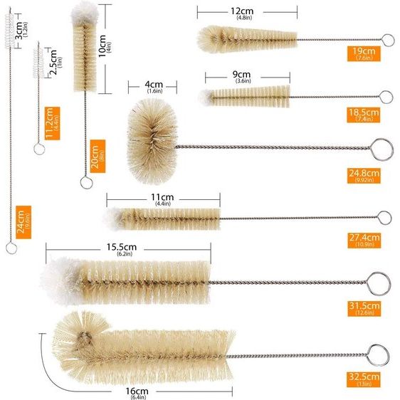 Flessenborstelset, 9-delige multifunctionele reinigingsborstels met lange handgreep, flessenborstels met zachte pompon voor rietjes, melkfles, glazen fles, wijnglas