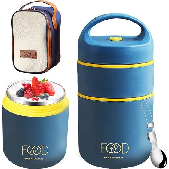 Mueslibeker, thermocontainer voor eten, 680 ml, dubbellaags, lekvrije muesli om mee te nemen, beker, yoghurtbeker, thermolunchbox met lepel, bento-tas, thermobeker voor werk, school, picknick