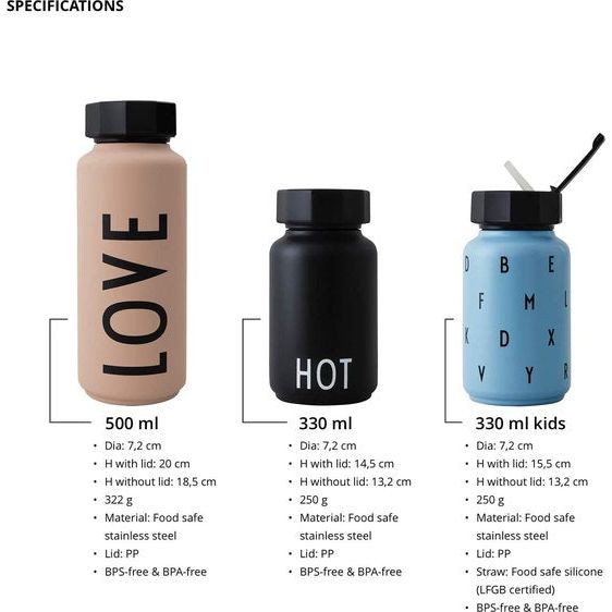 Thermo/thermosfles, Hot & Cool, klein (zwart) - BPA-vrij dubbelwandig vacuüm, roestvrij staal, Scandinavisch design, ideaal voor onderweg, 330 ml, lekvrij, licht, 204 g