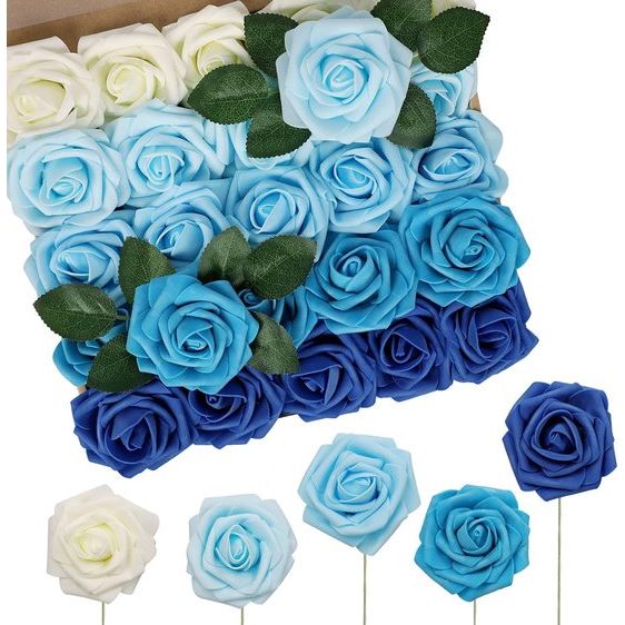 Kunstrozen, 50 stuks, Real Touch roos, bloem met steel voor doe-het-zelf bruidsboeketten, bruidsdouche, tafeldecoraties, bloemstukken, feesttafels, woondecoraties.