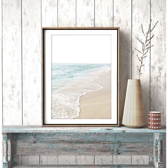 artpin® Moderne posterset - foto's woonkamer decoratie slaapkamer - pampas gras beige zee strand fotowand zonder lijst (4x A4 | 2x A5) W12