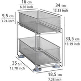 Gioma Ladekast, hoogwaardige organizer met 2 etages en mand uittrekbaar voor keukenkast of werkblad, keukenrek van gepoedercoat metaal, 35 x 33,5 x 18,5 cm, zilver-mat