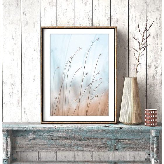 artpin® Moderne posterset - foto's woonkamer decoratie slaapkamer - pampas gras beige zee strand fotowand zonder lijst (4x A4 | 2x A5) W12