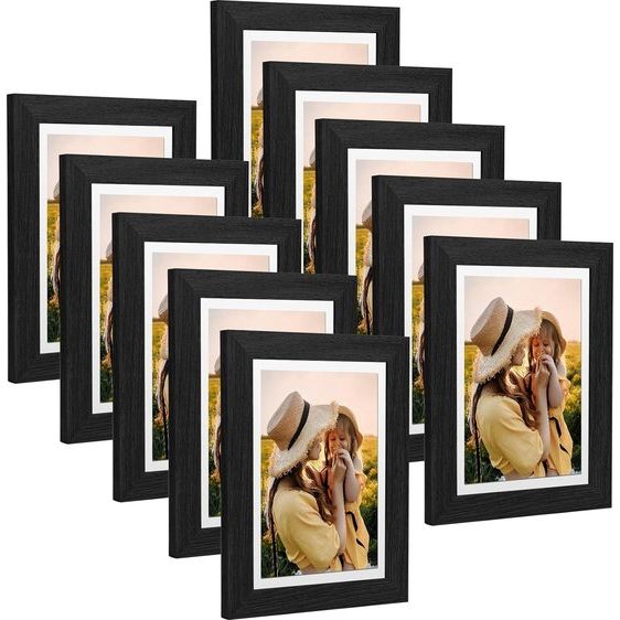 fotolijstenset 10 x 15 cm, 10 stuks fotolijsten, houten fotolijsten in vintage stijl met HD-acrylglas voor wand- en tafelweergave in de woonkamer, slaapkamer, kantoor of hal (zwart)