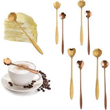 Bloemenlepelset, 8 stuks, roestvrij staal, lepel, goud, theelepel, koffielepels, roos, dessertlepels voor servies, keuken, koffie of bar (lengte 18 cm)