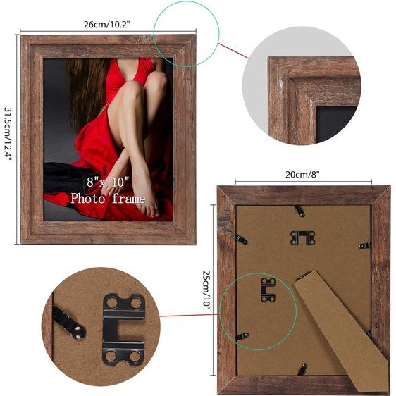 Rustieke fotolijst 20x25 cm set van 2, wand- en tafelfotolijst, bruin