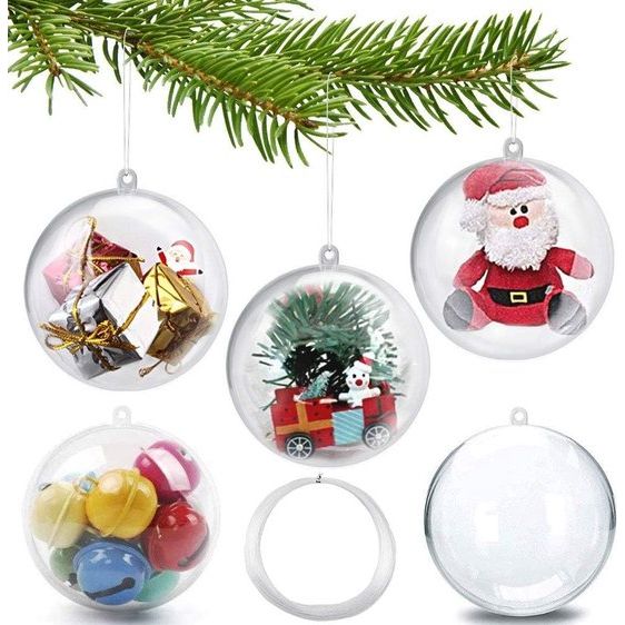 Pack of 20 Christmas Tree Baubles 8 cm Transparent Christmas Baubles Filling Christmas Tree Baubles Transparent Acrylic Balls Separable Plastic Baubles Fillable Plastic Baubles Christmas