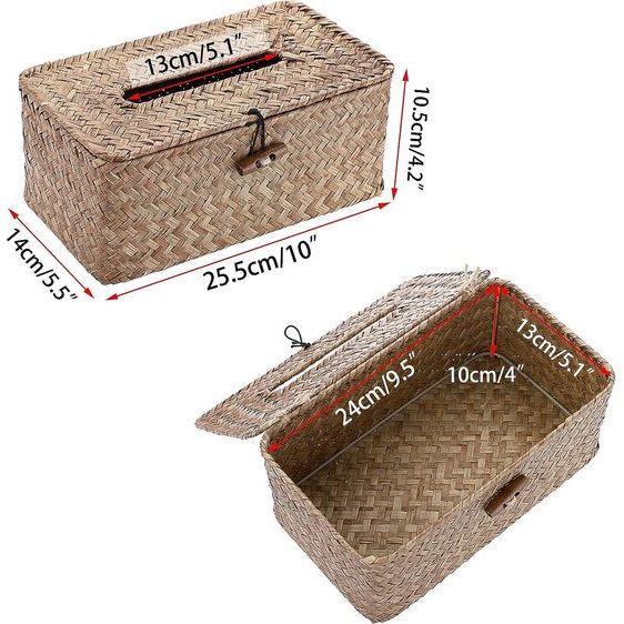 Rechthoekige zeegras tissuebox decoratieve geweven papierhouder koffiebruin 68 x 30 x 22 cm