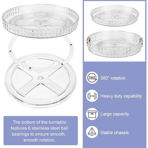 2 stuks draaibare organizer, koelkast-draaiplateau, organizer, 27 cm + 23,5 cm, draaischijf, koelkast, 360 graden, kruidenhouder, draaibaar, keukenopslag voor olie, specerijen, jam