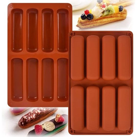 Pakket van 2 mueslirepen bakvorm siliconen mal met 8 holtes antiaanbakstaaf bakvorm, grote rechthoekige energierepen siliconen bakvorm voor mueslirepen muffin chocolade brownie cheesecake