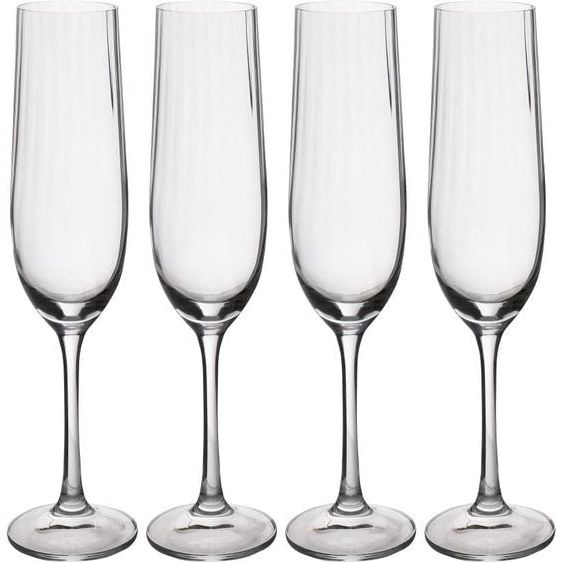 Kristallen fluitglazen, 190 ml, set van 4 loodvrije champagnefluiten met golfeffect voor feesten