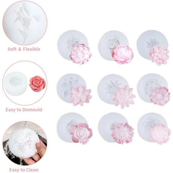 Siliconen vorm, bloemen, siliconen vorm, kaarsen, rozenkbol, siliconen vormen, 3D-bloem, kaarsvormen, siliconen, 3D-bloemen, siliconen zeepvorm, om zelf te vormen, geurkaarsen, zeep voor