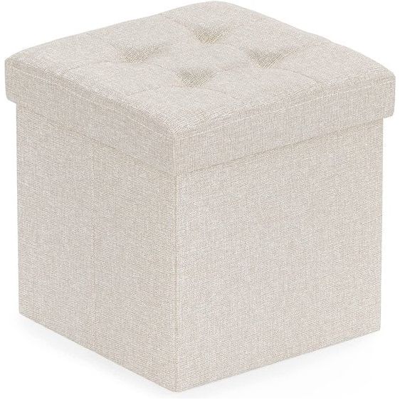 Kruk met opbergruimte, poef, kruk, opbergdoos, zitblok, inklapbaar, zitbank, gestoffeerd, zitkist, bank, ottoman fabric bekleding, stoel voor hal, kantoor, make-uptafel, eohnkamer, slaapkamer, beige