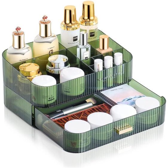 Cosmetische organizer met stapelbare lades, 30 x 20 x 14,5 cm, grote make-up organizer met 12 vakken, huidverzorging make-up organizer opslag voor penselen, kast, lade, koffer,