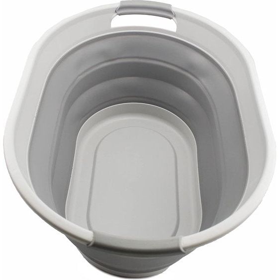 Ovale opvouwbare wasmand van kunststof, opvouwbare pop-up opbergbak/organizer, draagbare wasmand, ruimtebespare wasmand (1, wit/grijs)
