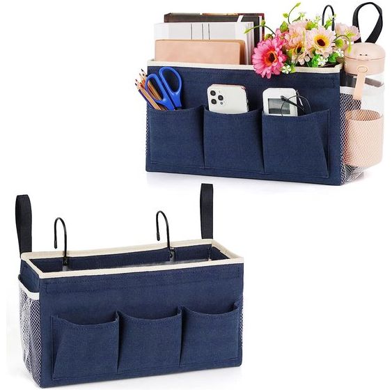 Bedorganizer, hoogslaper, bedtas, hangtas, organizer voor thuis, college, slaapzaal, stapelbed, ziekenhuisbed, kinderbed, bedhekje (2 stuks, marineblauw)