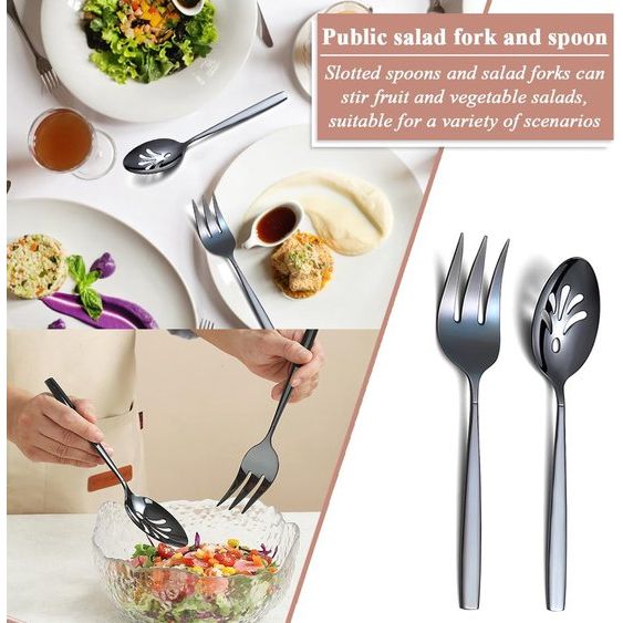 5 stuks zwart bestek, roestvrijstalen bestek met zwarte titanium coating, serveerlepel, schuimlepel, serveervork, suikerlepel, boterstrooier, vaatwasmachinebestendig