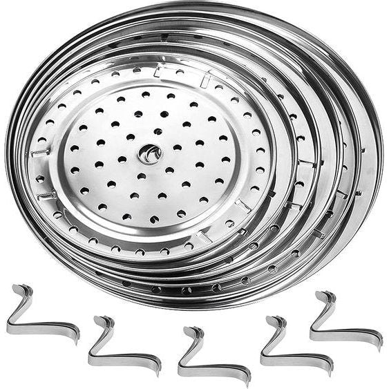 Roestvrijstalen stoompan, 5 stuks, stoominzetstuk, ronde standaard, stoominzet van roestvrij staal, voor kookpannen, potten, taartrooster, afkoelrooster voor koken, braden, bakken, 18/20/22/24/26 cm.