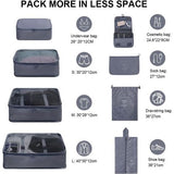 Koffer Organizer Set 8-delig, verpakking cubes, waterdichte reistas, kledingtassen, paktassen voor koffer, kofferorganizer, reistas met make-uptas, schoenenzak, USB-kabeltas (As)